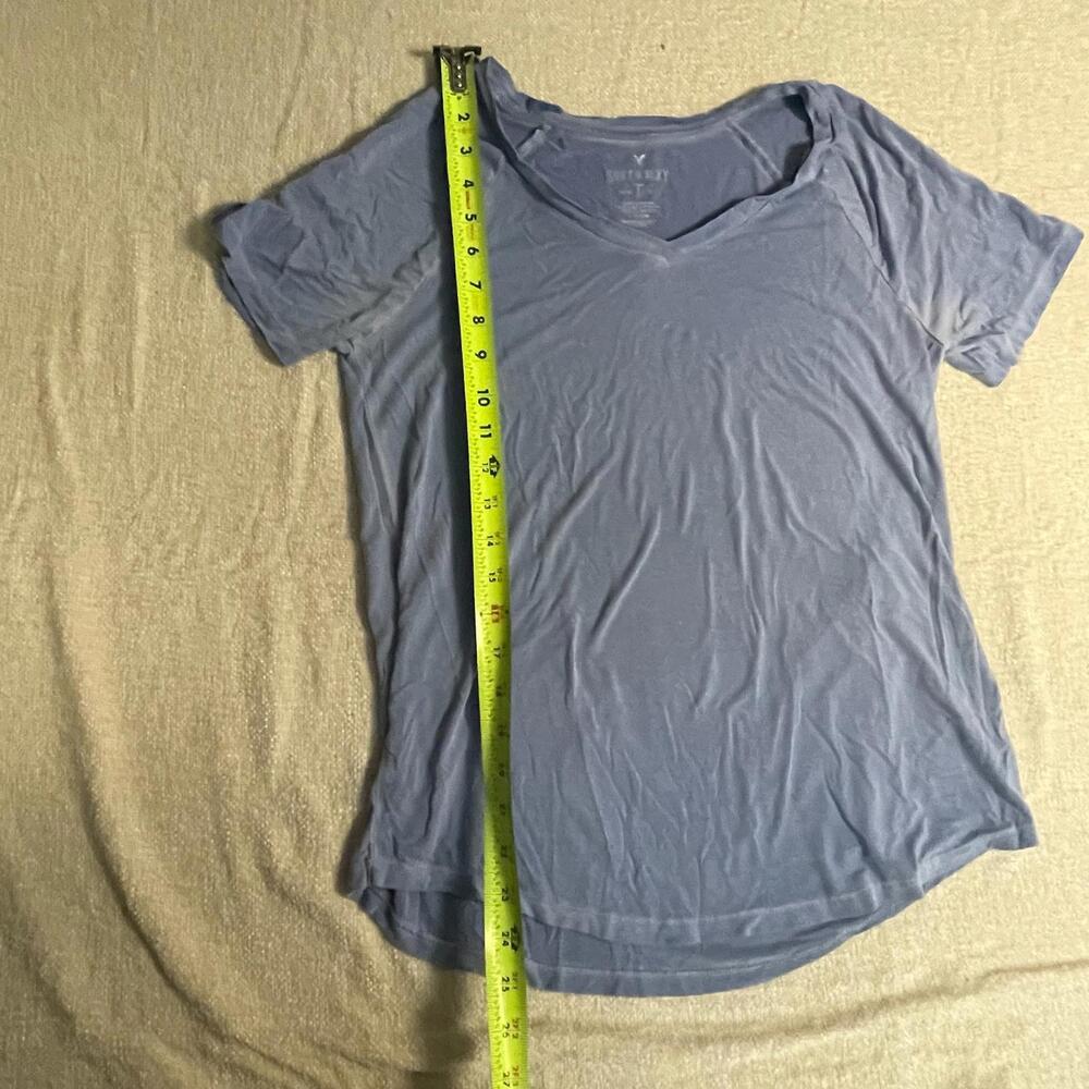 American Eagle Blue Faded Soft & Sexy V-Neck T-Shirt - Oversized - Size Small - Picture 4 of 7